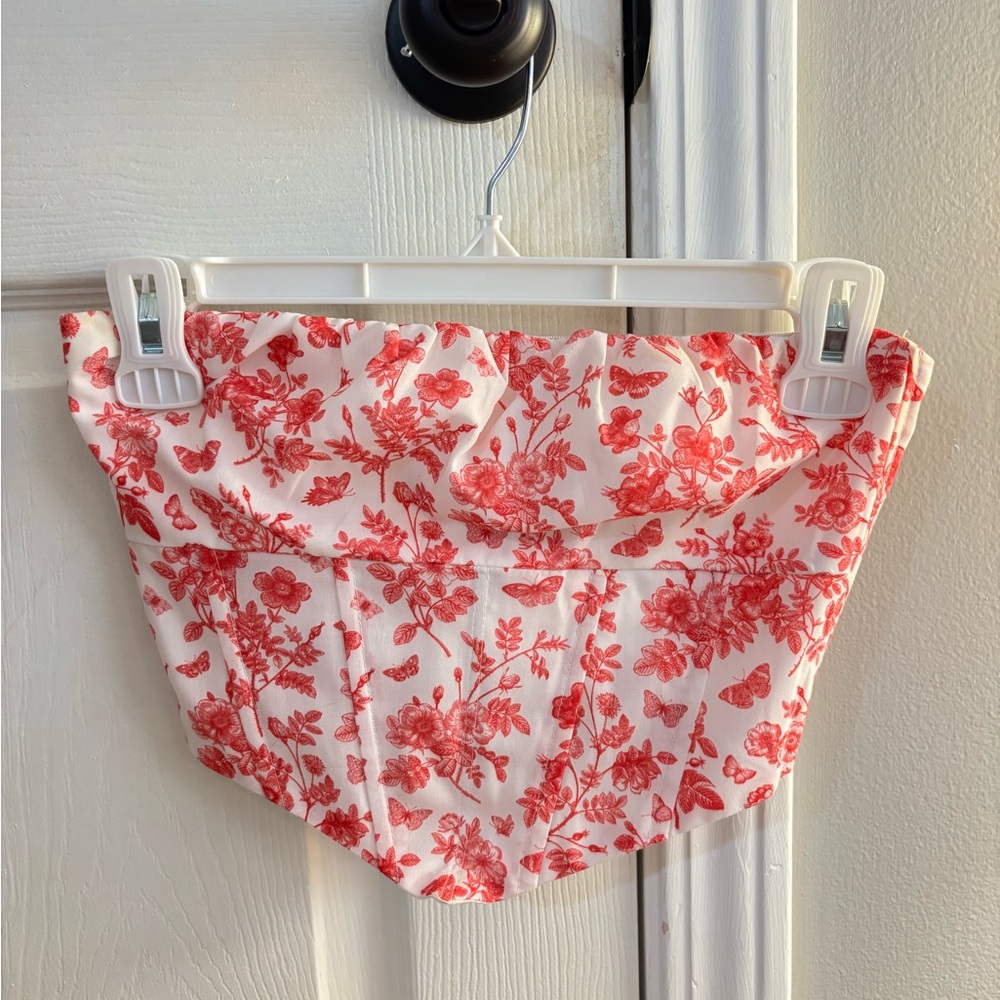 Princess Polly Pink & White Floral Strapless Top